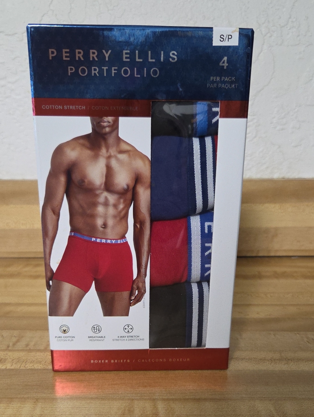 NWT "Perry Ellis" 4-Pack Boxer Briefs Men's Size Small, Medium or X-Large